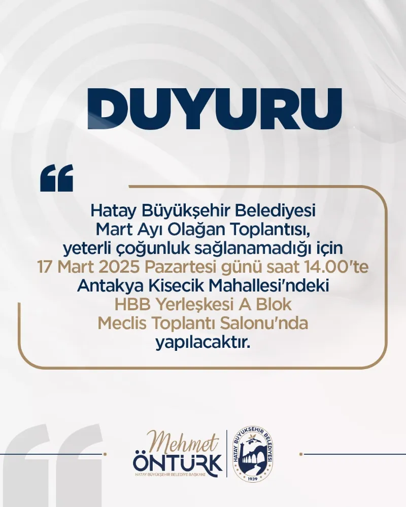 HBB, MART AYI OLAĞAN TOPLANTISI ERTELENDİ